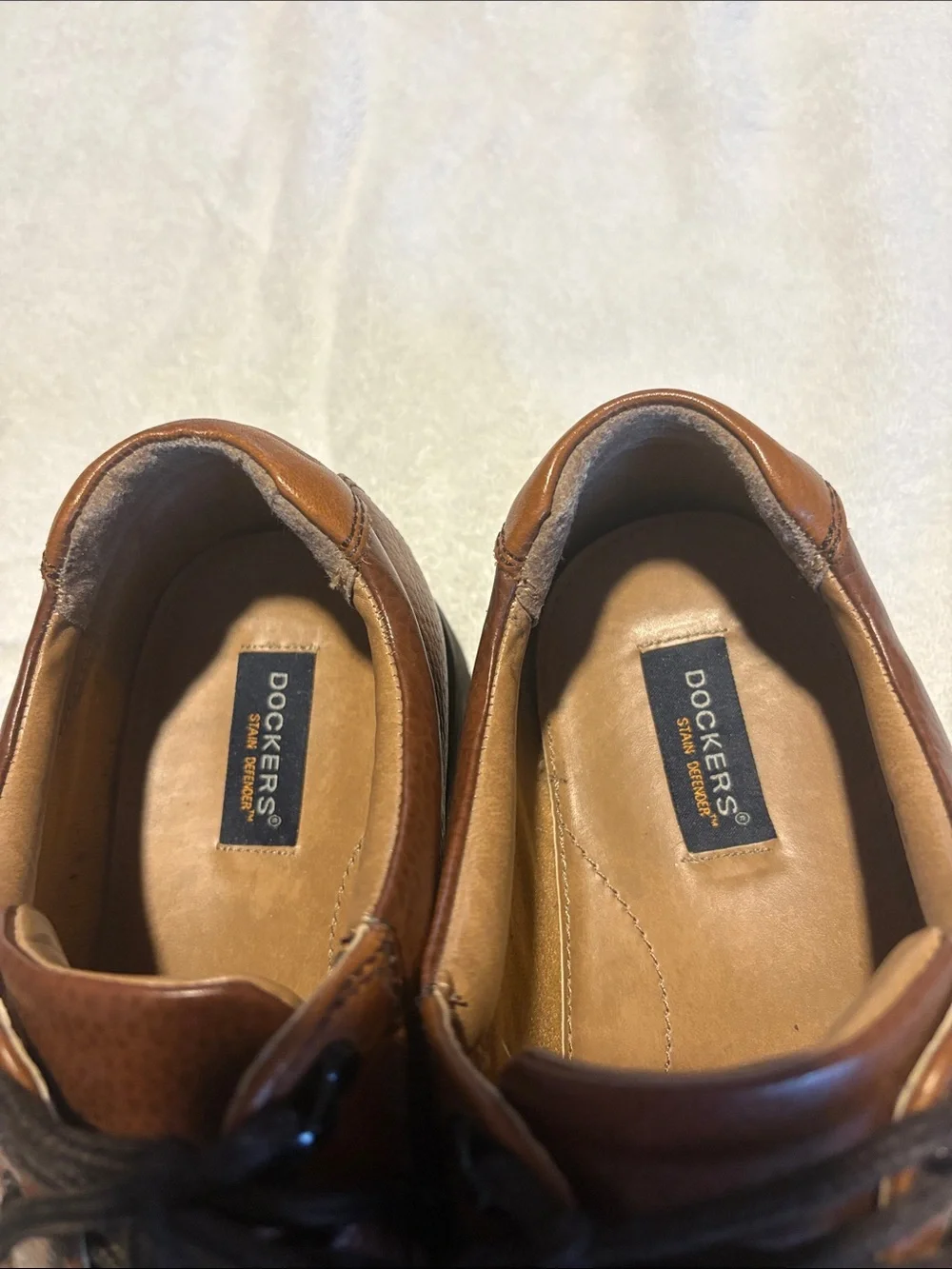 Dockers Men’s Tan Leather Boat Shoes with Black Laces